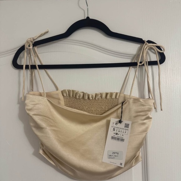 Zara Cream Satin Tie-Strap Cropped Top - Picture 2 of 6